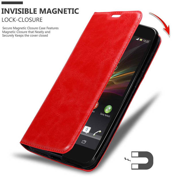 Cadorabo Hoesje geschikt voor Sony Xperia Z in APPEL ROOD - Beschermhoes Case magnetische sluiting Cover