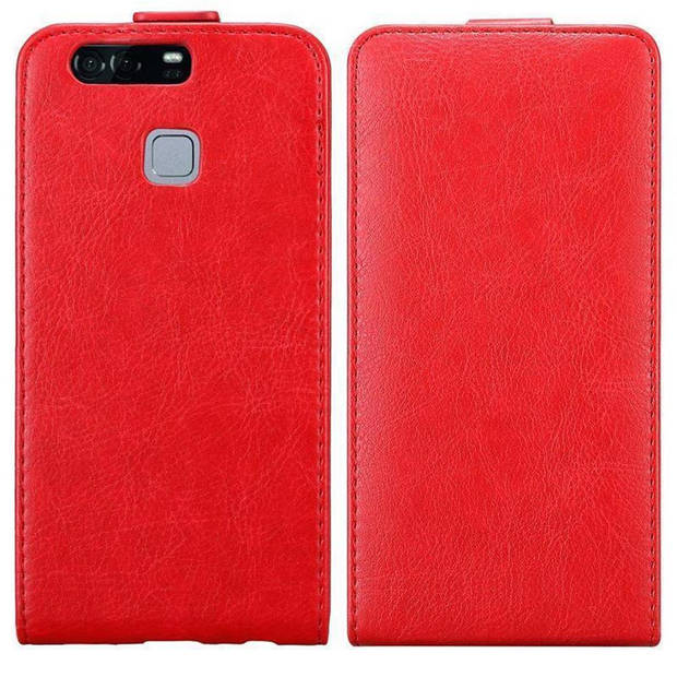 Cadorabo Hoesje geschikt voor Huawei P9 PLUS in APPEL ROOD - Beschermhoes Flip Case Cover magnetische sluiting