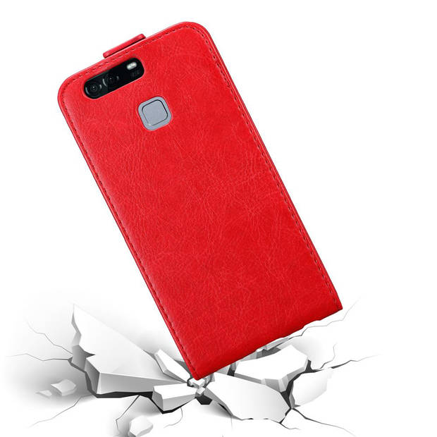 Cadorabo Hoesje geschikt voor Huawei P9 PLUS in APPEL ROOD - Beschermhoes Flip Case Cover magnetische sluiting