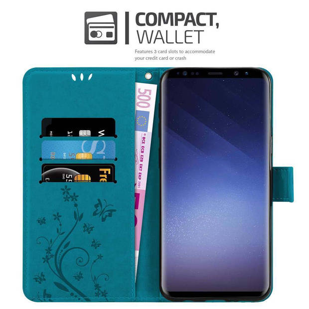 Cadorabo Hoesje geschikt voor Samsung Galaxy S9 in BLOEMEN BLAUW - Beschermhoes Case Cover Bloemen magnetische sluiting