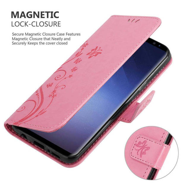 Cadorabo Hoesje geschikt voor Samsung Galaxy S9 in BLOEMEN ROZE - Beschermhoes Case Cover Bloemen magnetische sluiting