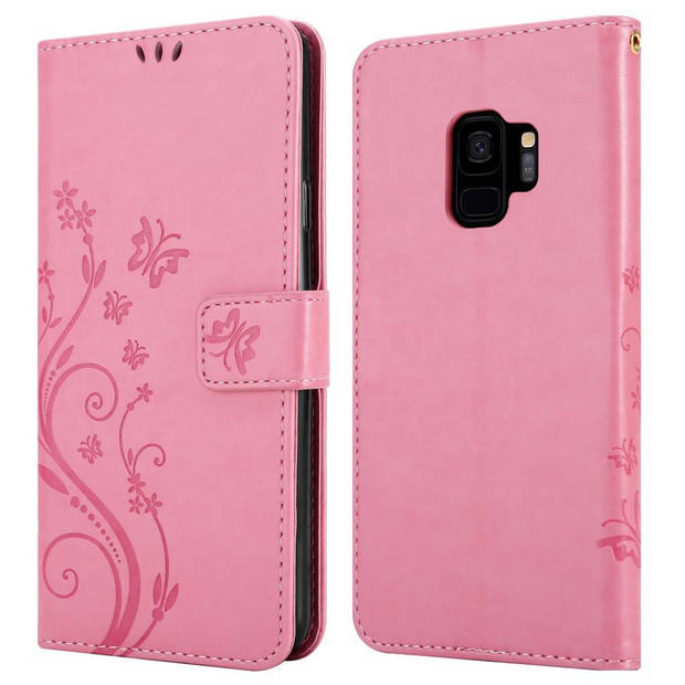 Cadorabo Hoesje geschikt voor Samsung Galaxy S9 in BLOEMEN ROZE - Beschermhoes Case Cover Bloemen magnetische sluiting