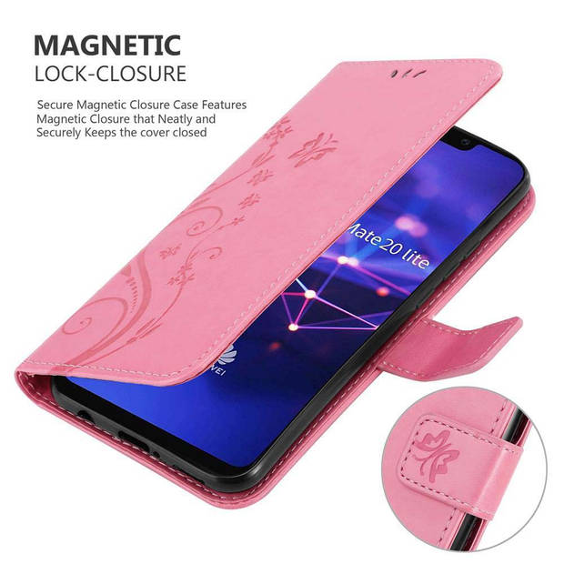 Cadorabo Hoesje geschikt voor Huawei MATE 20 LITE in BLOEMEN ROZE - Beschermhoes Case Cover Bloemen magnetische sluiting