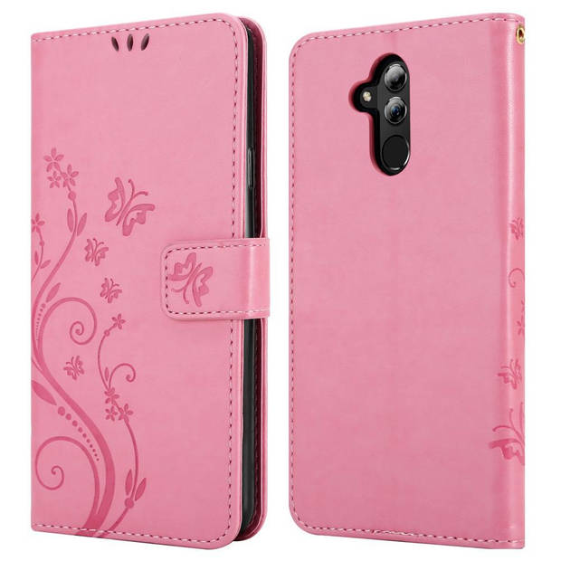 Cadorabo Hoesje geschikt voor Huawei MATE 20 LITE in BLOEMEN ROZE - Beschermhoes Case Cover Bloemen magnetische sluiting