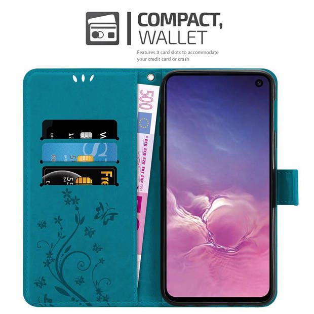 Cadorabo Hoesje geschikt voor Samsung Galaxy S10e in BLOEMEN BLAUW - Beschermhoes Case Cover Bloemen magnetische