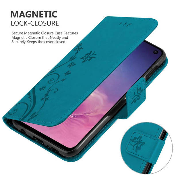 Cadorabo Hoesje geschikt voor Samsung Galaxy S10e in BLOEMEN BLAUW - Beschermhoes Case Cover Bloemen magnetische