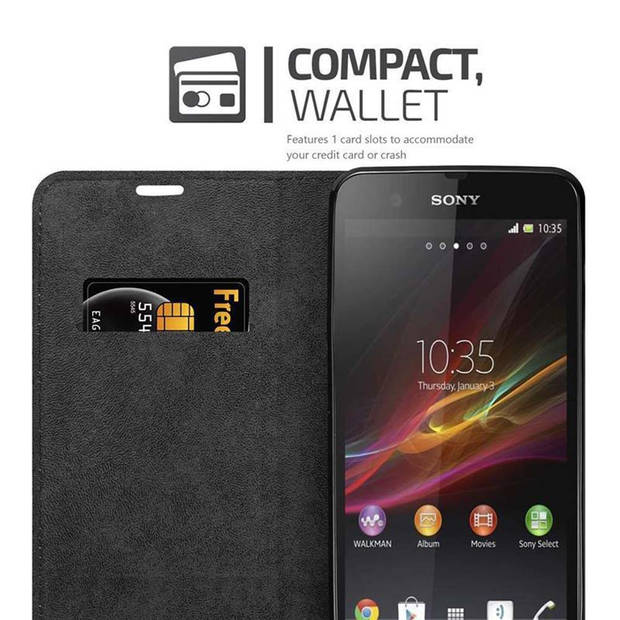 Cadorabo Hoesje geschikt voor Sony Xperia Z in ZWARTE NACHT - Beschermhoes Case magnetische sluiting Cover