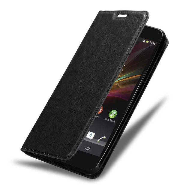 Cadorabo Hoesje geschikt voor Sony Xperia Z in ZWARTE NACHT - Beschermhoes Case magnetische sluiting Cover