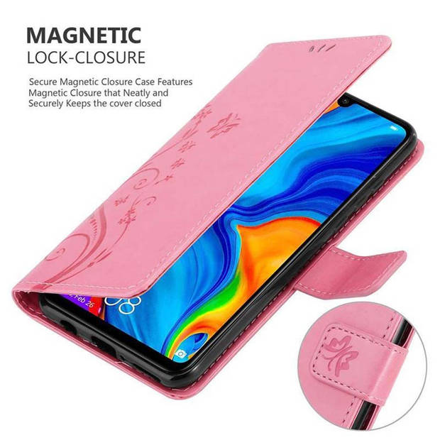 Cadorabo Hoesje geschikt voor Huawei P30 LITE in BLOEMEN ROZE - Beschermhoes Case Cover Bloemen magnetische sluiting