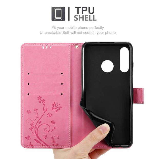 Cadorabo Hoesje geschikt voor Huawei P30 LITE in BLOEMEN ROZE - Beschermhoes Case Cover Bloemen magnetische sluiting