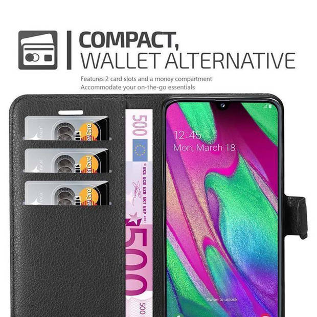 Cadorabo Hoesje geschikt voor Samsung Galaxy A40 in PHANTOM ZWART - Beschermhoes Cover magnetische sluiting Case