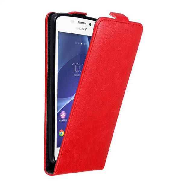 Cadorabo Hoesje geschikt voor Sony Xperia M2 / M2 AQUA in APPEL ROOD - Beschermhoes Flip Case Cover magnetische sluiting