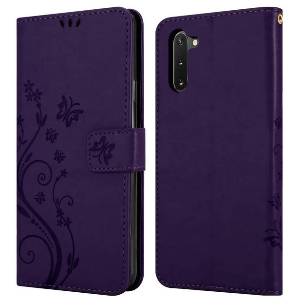 Cadorabo Hoesje geschikt voor Samsung Galaxy NOTE 10 in BLOEMEN DONKER PAARS - Beschermhoes Case Cover Bloemen