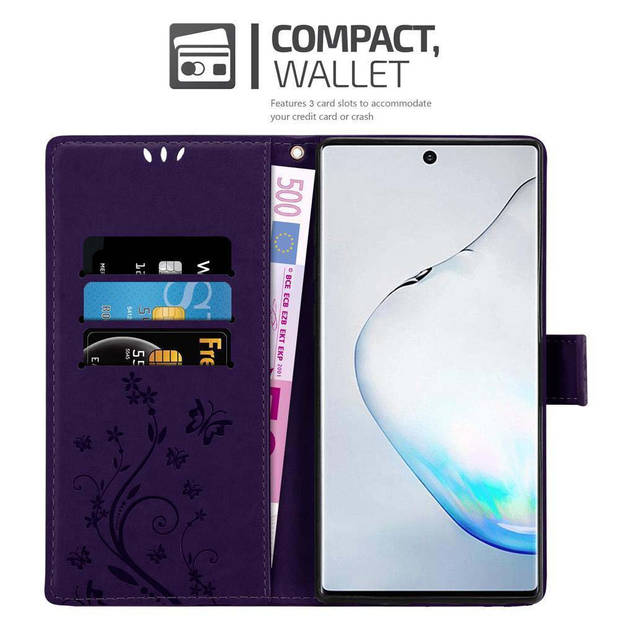 Cadorabo Hoesje geschikt voor Samsung Galaxy NOTE 10 in BLOEMEN DONKER PAARS - Beschermhoes Case Cover Bloemen