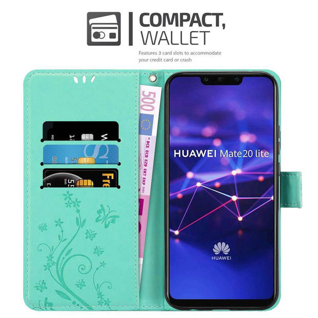 Cadorabo Hoesje geschikt voor Huawei MATE 20 LITE in BLOEMEN TURKOOIS - Beschermhoes Case Cover Bloemen magnetische