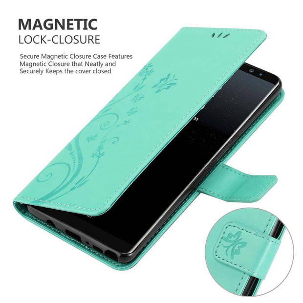 Cadorabo Hoesje geschikt voor Samsung Galaxy NOTE 8 in BLOEMEN TURKOOIS - Beschermhoes Case Cover Bloemen magnetische