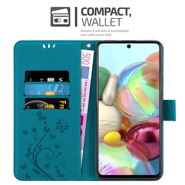 Cadorabo Hoesje geschikt voor Samsung Galaxy A71 4G in BLOEMEN BLAUW - Beschermhoes Case Cover Bloemen magnetische