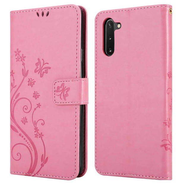 Cadorabo Hoesje geschikt voor Samsung Galaxy NOTE 10 in BLOEMEN ROZE - Beschermhoes Case Cover Bloemen magnetische