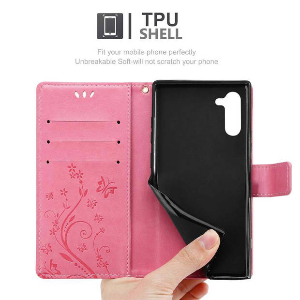 Cadorabo Hoesje geschikt voor Samsung Galaxy NOTE 10 in BLOEMEN ROZE - Beschermhoes Case Cover Bloemen magnetische