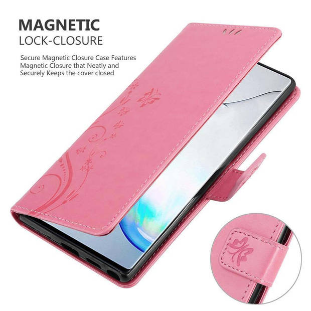 Cadorabo Hoesje geschikt voor Samsung Galaxy NOTE 10 in BLOEMEN ROZE - Beschermhoes Case Cover Bloemen magnetische