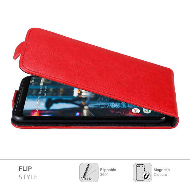 Cadorabo Hoesje geschikt voor Google PIXEL 2 XL in APPEL ROOD - Beschermhoes Flip Case Cover magnetische sluiting