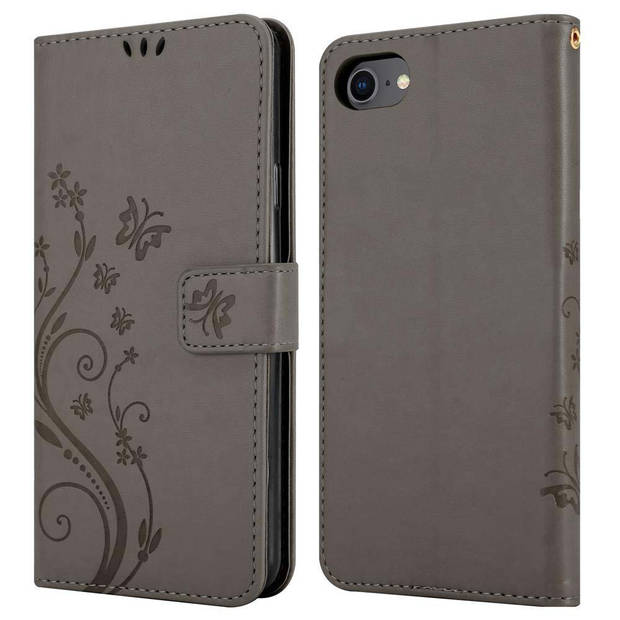 Cadorabo Hoesje geschikt voor Apple iPhone 7 / 7S / 8 / SE 2020 in BLOEMEN GRIJS - Beschermhoes Case Cover Bloemen