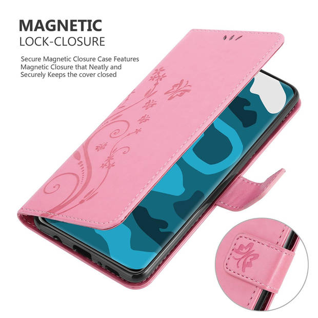 Cadorabo Hoesje geschikt voor Huawei P40 in BLOEMEN ROZE - Beschermhoes Case Cover Bloemen magnetische sluiting