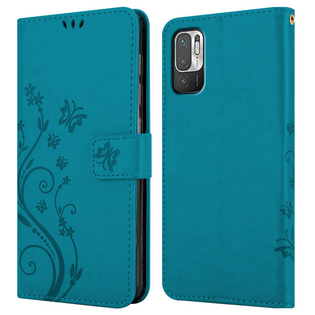 Cadorabo Hoesje geschikt voor Xiaomi RedMi NOTE 10 5G / POCO M3 PRO 5G in BLOEMEN BLAUW - Beschermhoes Case Cover