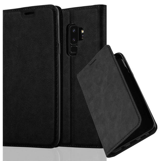 Cadorabo Hoesje geschikt voor Samsung Galaxy S9 PLUS in ZWARTE NACHT - Beschermhoes Case magnetische sluiting Cover