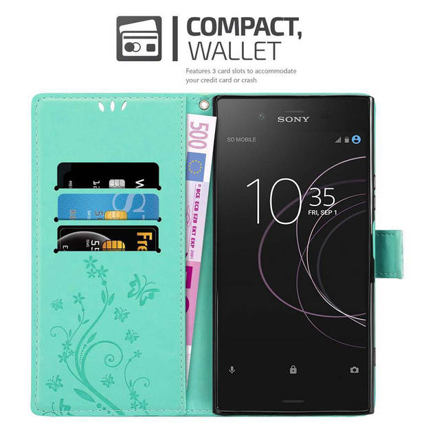 Cadorabo Hoesje geschikt voor Sony Xperia XZ1 in BLOEMEN TURKOOIS - Beschermhoes Case Cover Bloemen magnetische sluiting