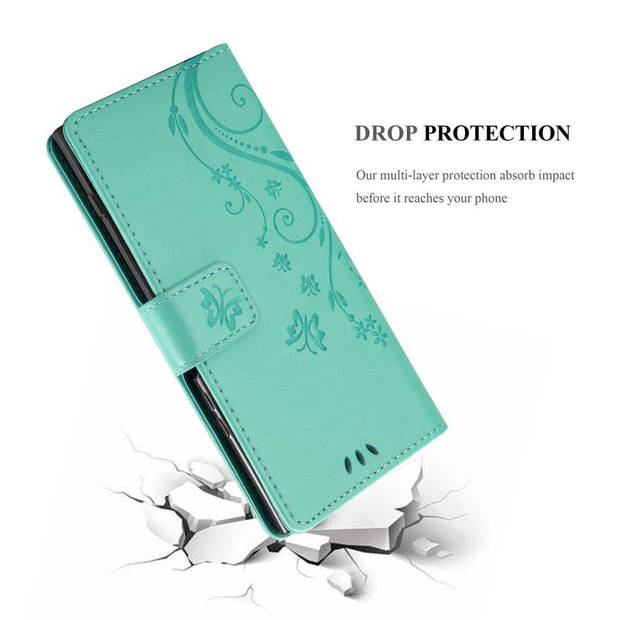 Cadorabo Hoesje geschikt voor Sony Xperia XZ1 in BLOEMEN TURKOOIS - Beschermhoes Case Cover Bloemen magnetische sluiting