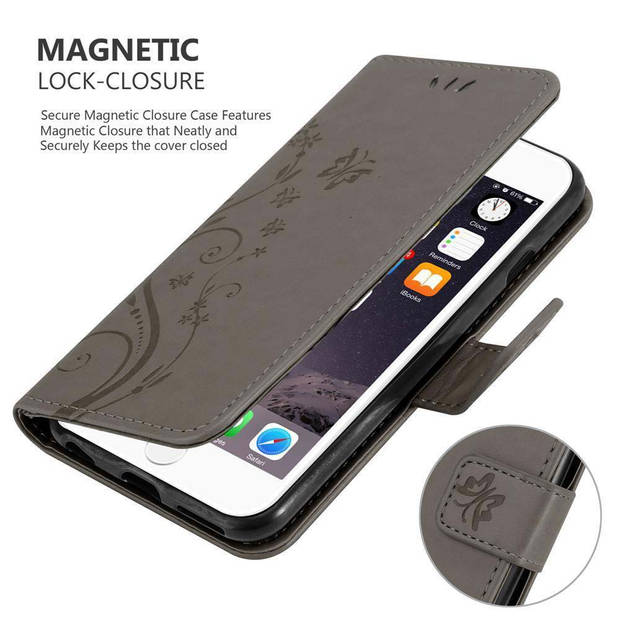 Cadorabo Hoesje geschikt voor Apple iPhone 6 / 6S in BLOEMEN GRIJS - Beschermhoes Case Cover Bloemen magnetische