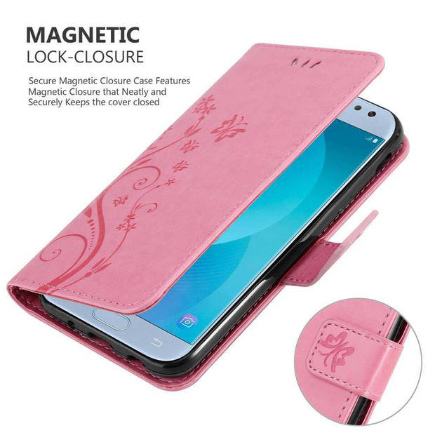 Cadorabo Hoesje geschikt voor Samsung Galaxy J5 2017 in BLOEMEN ROZE - Beschermhoes Case Cover Bloemen magnetische