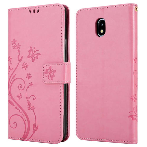 Cadorabo Hoesje geschikt voor Samsung Galaxy J5 2017 in BLOEMEN ROZE - Beschermhoes Case Cover Bloemen magnetische