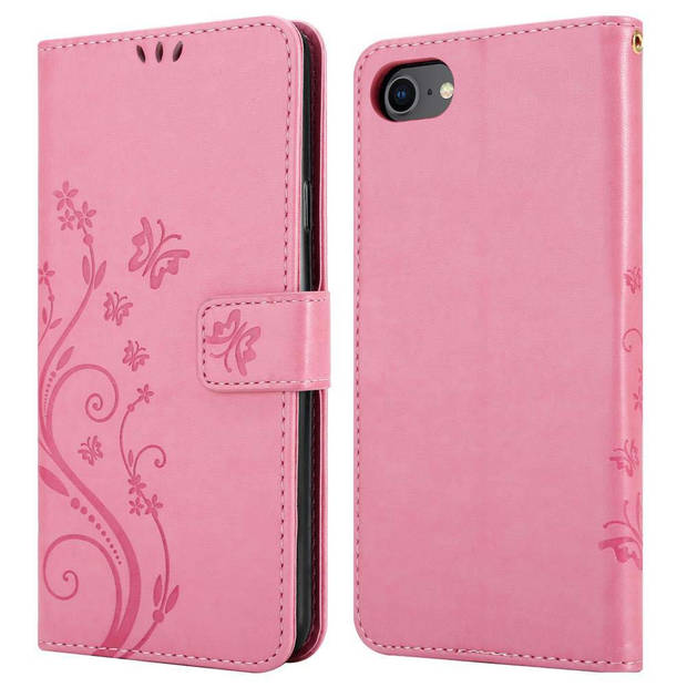 Cadorabo Hoesje geschikt voor Apple iPhone 7 / 7S / 8 / SE 2020 in BLOEMEN ROZE - Beschermhoes Case Cover Bloemen