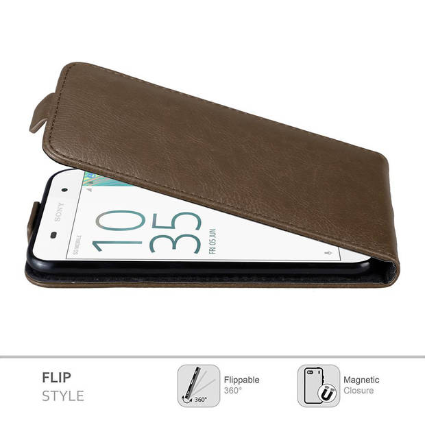 Cadorabo Hoesje geschikt voor Sony Xperia E5 in KOFFIE BRUIN - Beschermhoes Flip Case Cover magnetische sluiting