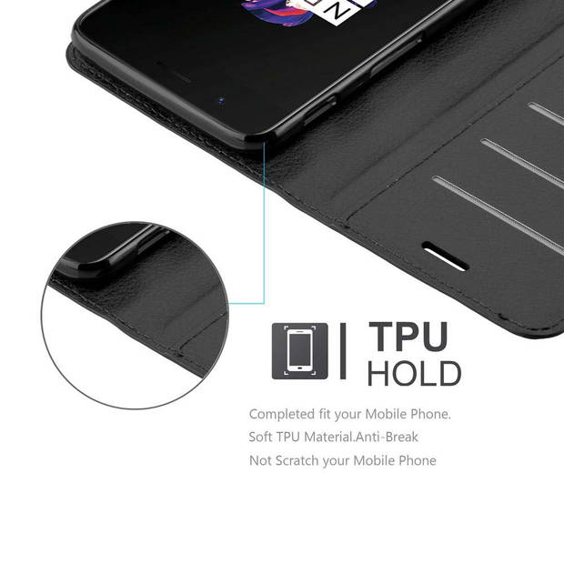 Cadorabo Hoesje geschikt voor OnePlus 5 in PHANTOM ZWART - Beschermhoes Cover magnetische sluiting Case