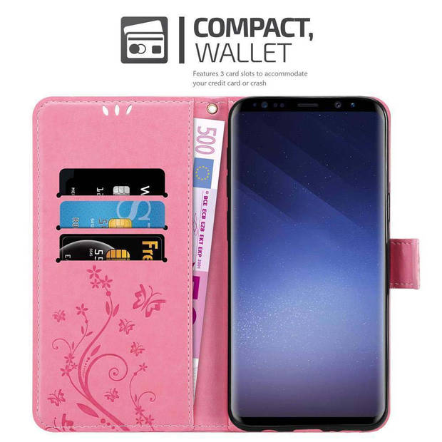 Cadorabo Hoesje geschikt voor Samsung Galaxy S9 PLUS in BLOEMEN ROZE - Beschermhoes Case Cover Bloemen magnetische