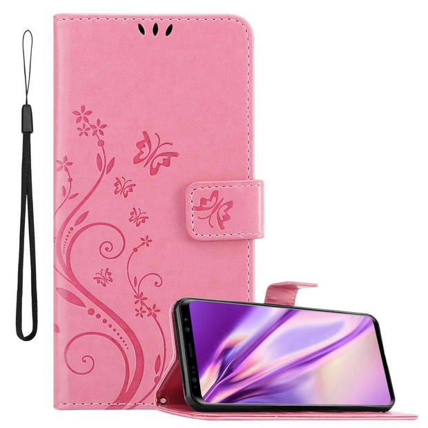 Cadorabo Hoesje geschikt voor Samsung Galaxy S9 PLUS in BLOEMEN ROZE - Beschermhoes Case Cover Bloemen magnetische