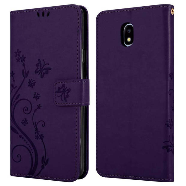 Cadorabo Hoesje geschikt voor Samsung Galaxy J5 2017 in BLOEMEN DONKER PAARS - Beschermhoes Case Cover Bloemen