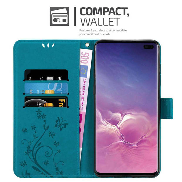 Cadorabo Hoesje geschikt voor Samsung Galaxy S10 PLUS in BLOEMEN BLAUW - Beschermhoes Case Cover Bloemen magnetische