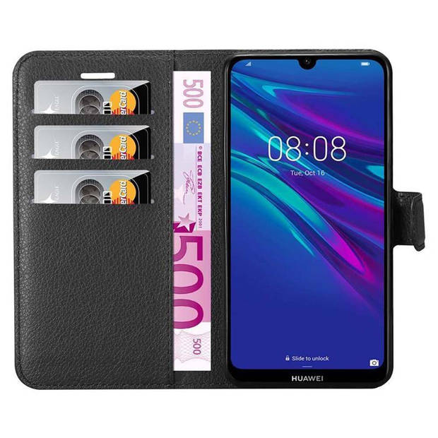 Cadorabo Hoesje geschikt voor Huawei Y6 2019 in PHANTOM ZWART - Beschermhoes Cover magnetische sluiting Case