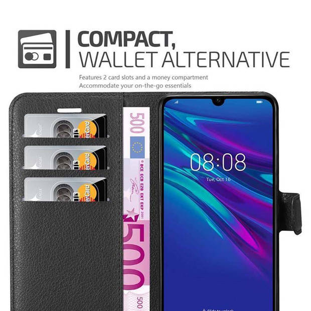 Cadorabo Hoesje geschikt voor Huawei Y6 2019 in PHANTOM ZWART - Beschermhoes Cover magnetische sluiting Case