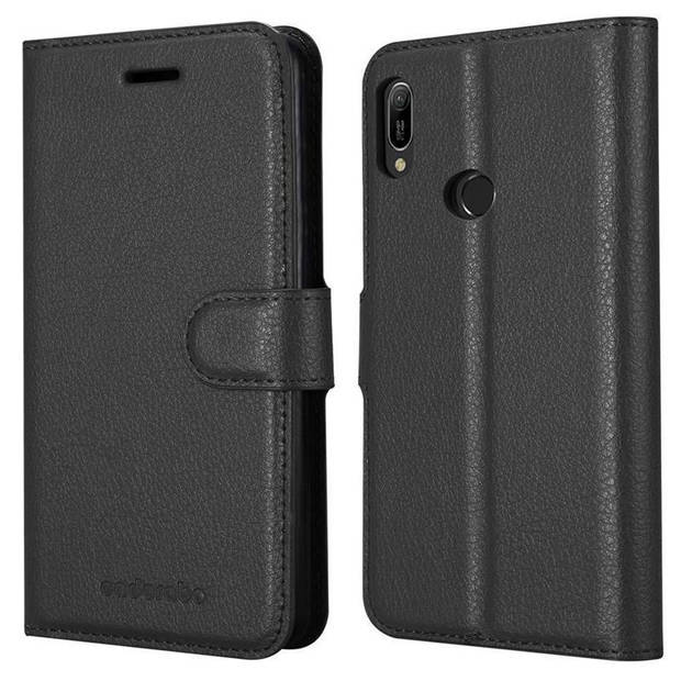 Cadorabo Hoesje geschikt voor Huawei Y6 2019 in PHANTOM ZWART - Beschermhoes Cover magnetische sluiting Case