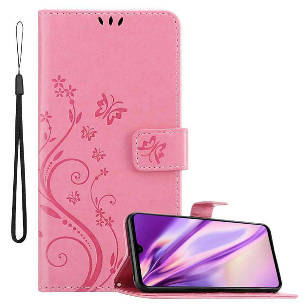 Cadorabo Hoesje geschikt voor Huawei MATE 20 in BLOEMEN ROZE - Beschermhoes Case Cover Bloemen magnetische sluiting