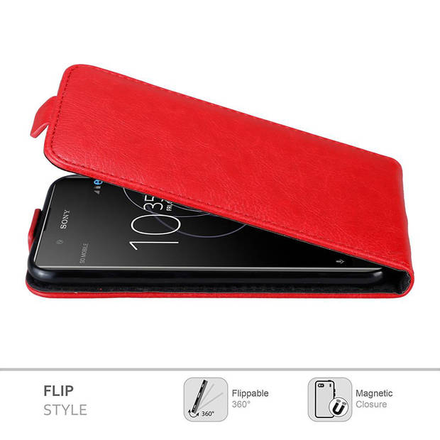 Cadorabo Hoesje geschikt voor Sony Xperia XA1 PLUS in APPEL ROOD - Beschermhoes Flip Case Cover magnetische sluiting