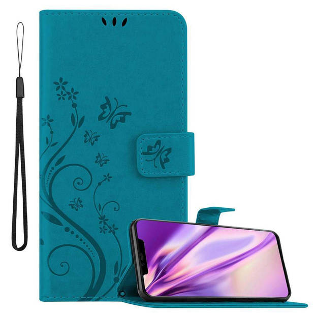 Cadorabo Hoesje geschikt voor Huawei MATE 20 PRO in BLOEMEN BLAUW - Beschermhoes Case Cover Bloemen magnetische sluiting