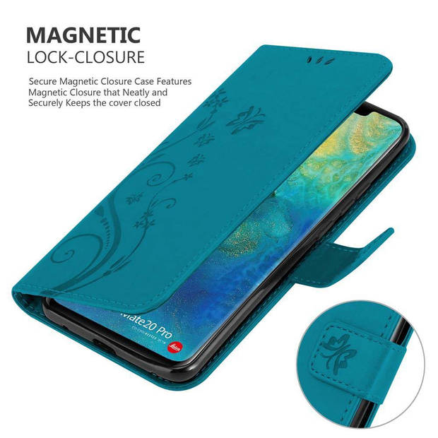 Cadorabo Hoesje geschikt voor Huawei MATE 20 PRO in BLOEMEN BLAUW - Beschermhoes Case Cover Bloemen magnetische sluiting