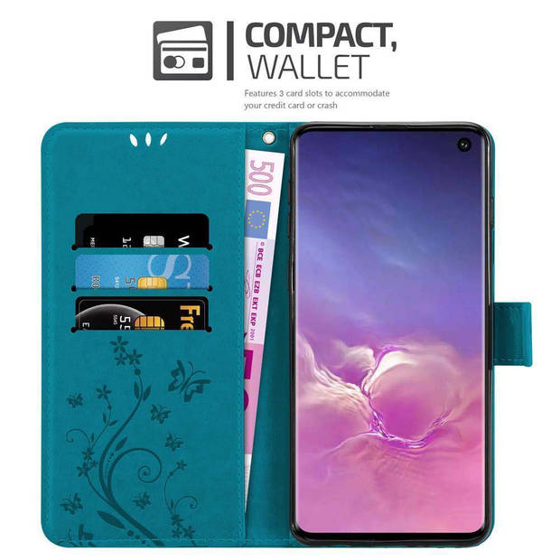 Cadorabo Hoesje geschikt voor Samsung Galaxy S10 4G in BLOEMEN BLAUW - Beschermhoes Case Cover Bloemen magnetische