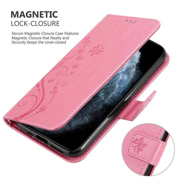 Cadorabo Hoesje geschikt voor Apple iPhone 11 PRO in BLOEMEN ROZE - Beschermhoes Case Cover Bloemen magnetische sluiting